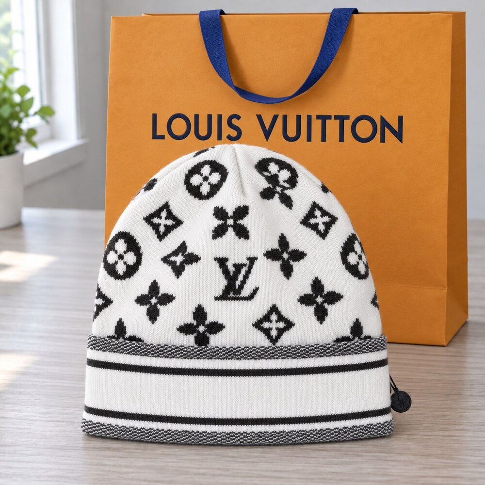Louis Vuitton White Monogram Beanie